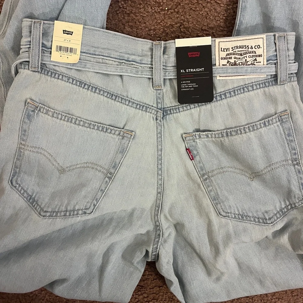 NWT Levi's XL Baggy Straight Jeans Light Wash Blue Size 27x31 Tie Waist Y2K - Picture 8 of 12